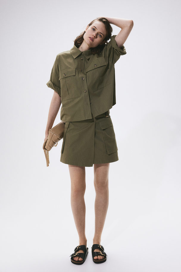 H&M Cotton Utility Skirt Khaki Green