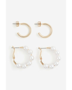 2 Pairs Hoop Earrings Gold-coloured/white