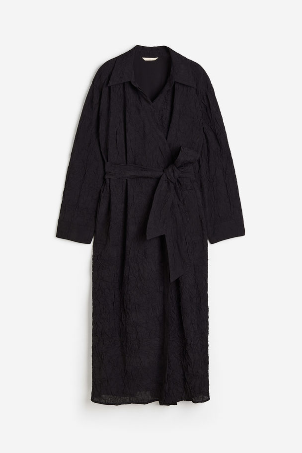 H&M Textured-weave Wrap Dress Black
