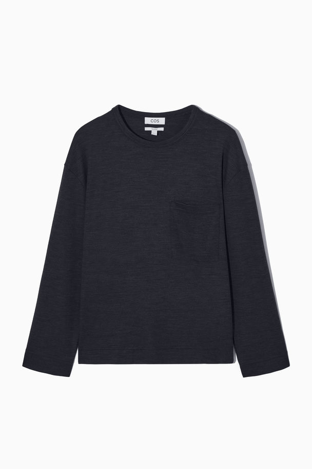 COS Wool-blend Long-sleeved T-shirt Navy Mélange