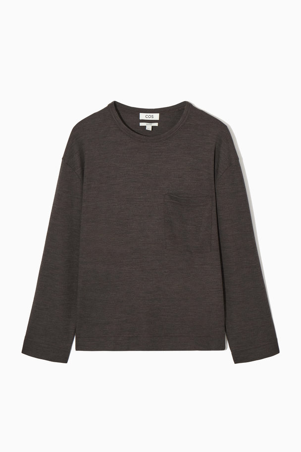 COS Wool-blend Long-sleeved T-shirt Dark Brown Mélange