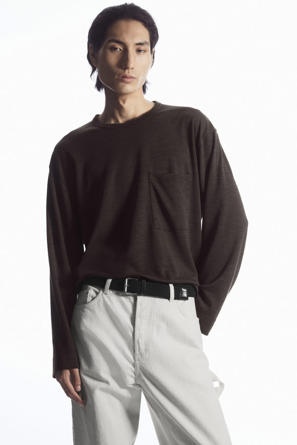 COS Wool-blend Long-sleeved T-shirt Dark Brown Mélange