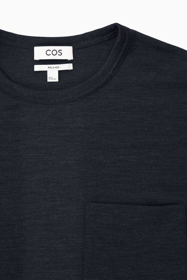 COS Långärmad T-shirt I Ullblandning Marinblå Melering