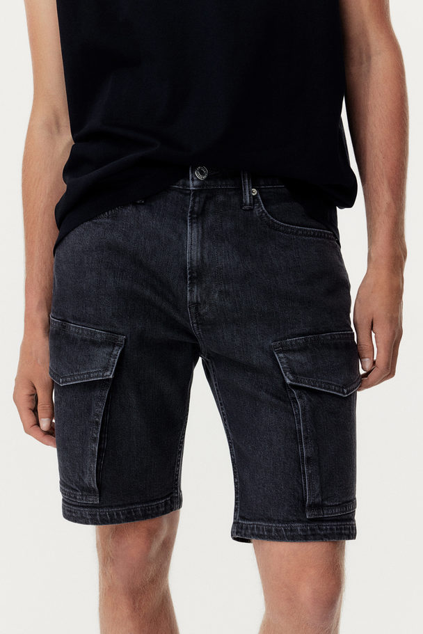 H&M Slim Denim Cargo Shorts Denim Black