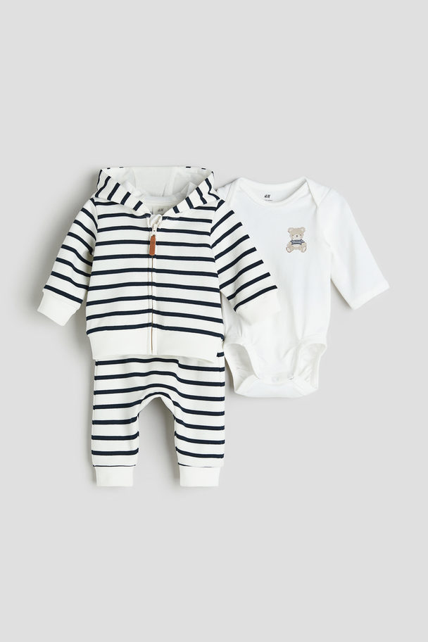 H&M 3-piece Cotton Set White/blue Striped