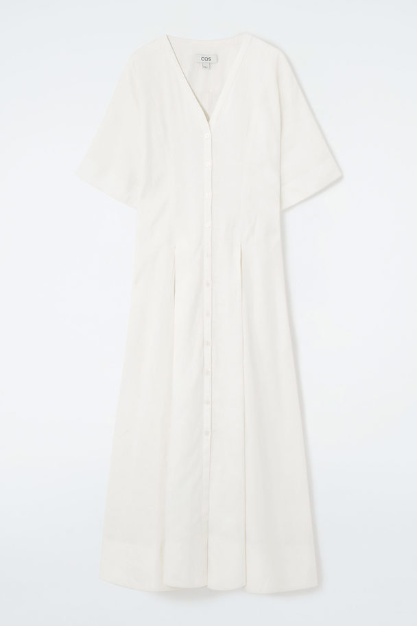 COS Pleated A-line Midi Shirt Dress White