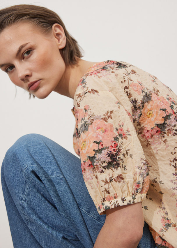 & Other Stories Oversized Blouse Met Pofmouwen Oranje Bloemenprint