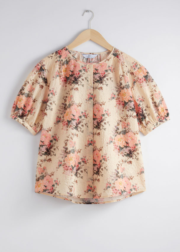 & Other Stories Oversized Puff-sleeve Blouse Orange Florals