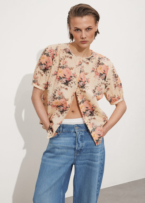 & Other Stories Oversized Puff-sleeve Blouse Orange Florals