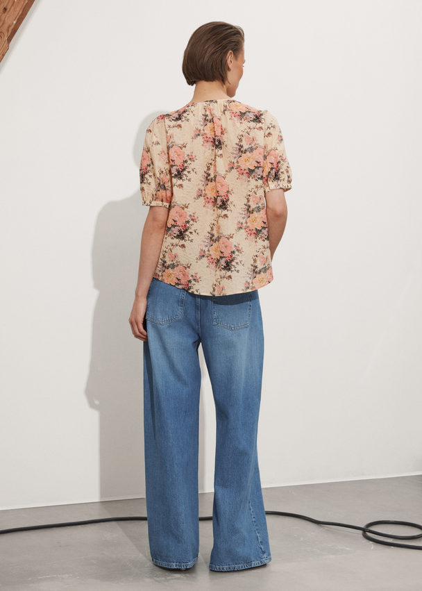 & Other Stories Oversized Blouse Met Pofmouwen Oranje Bloemenprint