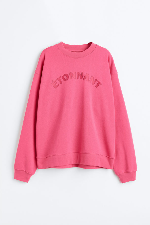 H&M Sweatshirt Med Tryck Rosa