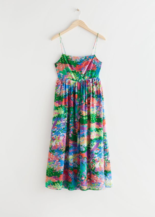 & Other Stories Strappy Silk Midi Dress Floral Print