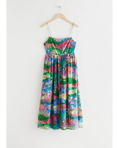 Strappy Silk Midi Dress Floral Print