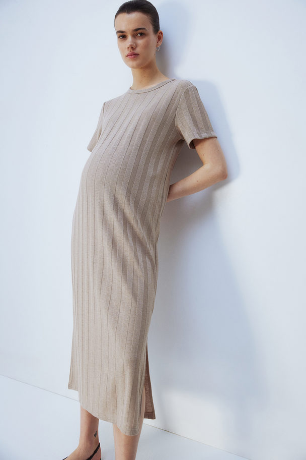 H&M Mama Ribbed Dress Beige