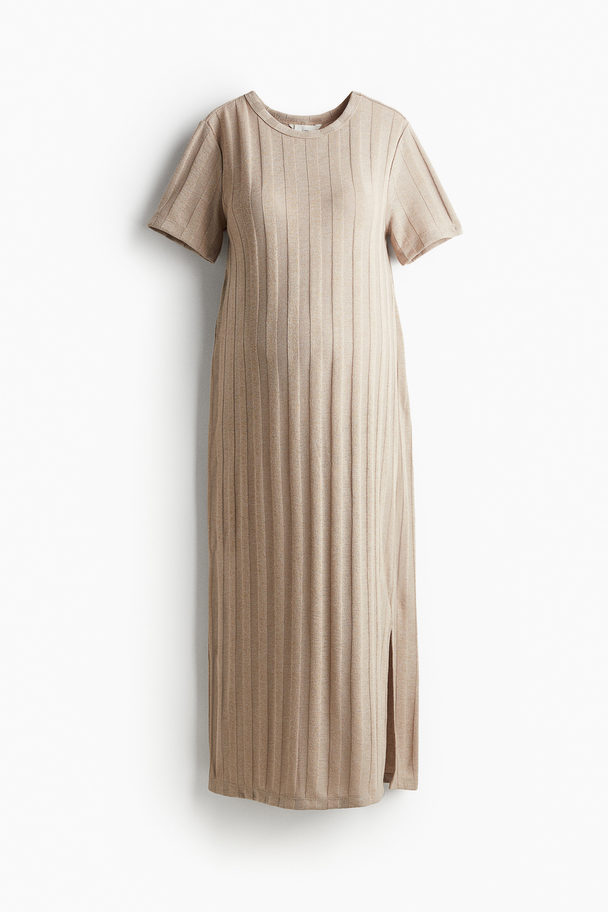 H&M MAMA Geripptes Kleid Beige