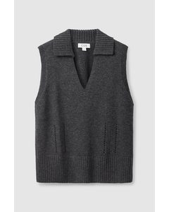 Knitted Collar Vest Dark Grey