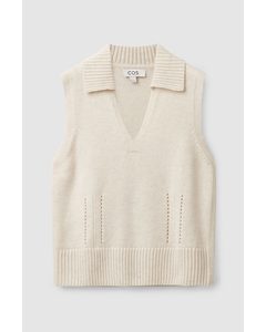 Knitted Collar Vest Off-white