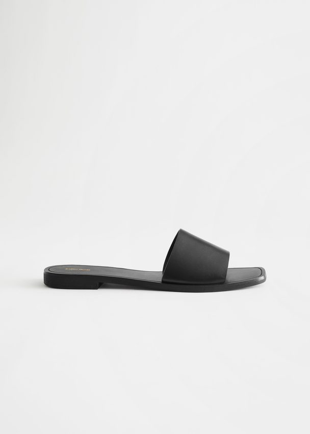 & Other Stories Squared Toe Leather Slide Sandals Black