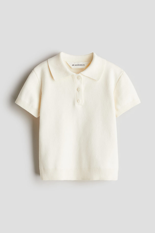 H&M Feinstrick-Poloshirt aus Baumwolle Cremefarben