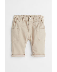 Twill Trousers With Leg Pockets Light Beige