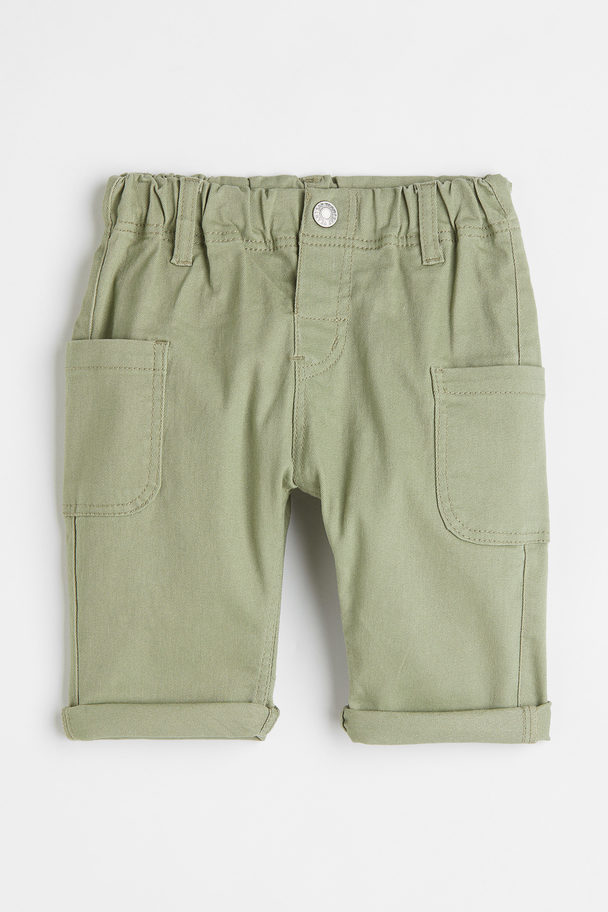 H&M Twill Trousers With Leg Pockets Light Green