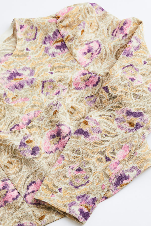 H&M Cropped Bluse I Crepet Kvalitet Lys Beige/blomstret