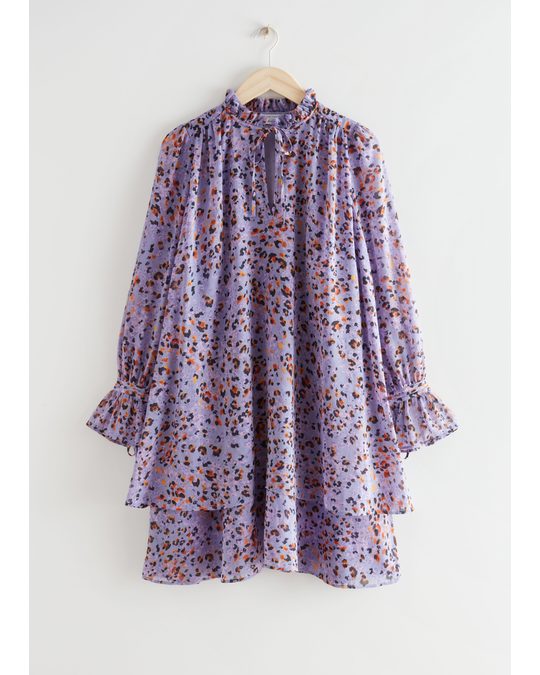 & Other Stories Flounced Tiered A-line Mini Dress Lilac Print