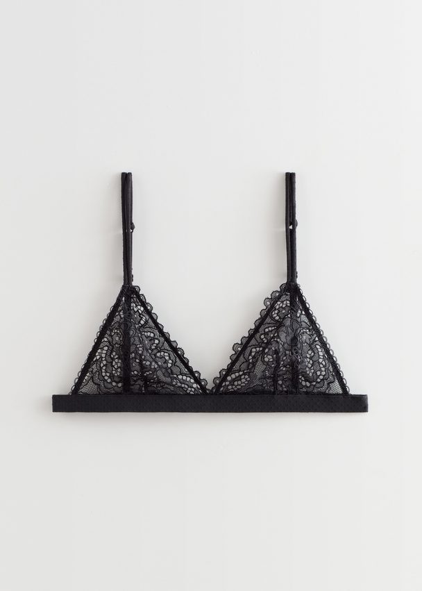 & Other Stories Floral Lace Soft Triangle Bra Black