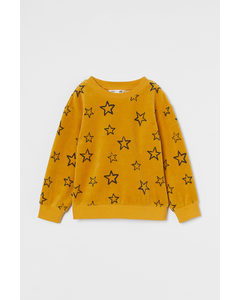 Gemustertes Sweatshirt aus Velours Gelb/Sterne