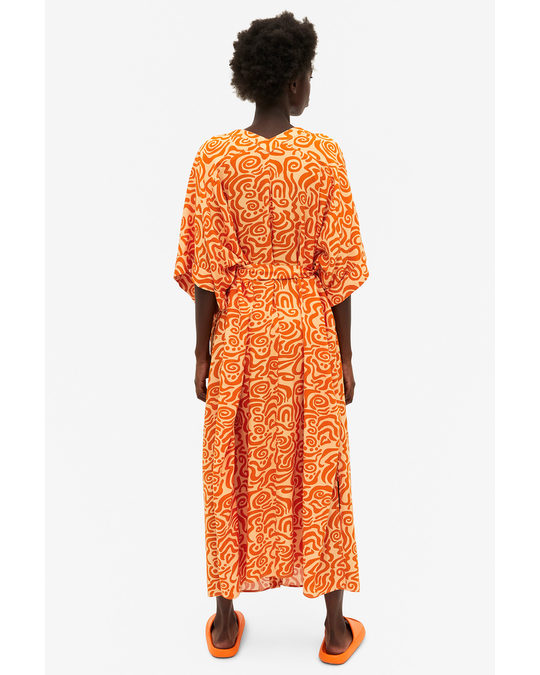 Monki Orange Doodle Print Flowy Tie-waist Dress Orange Doodle Print