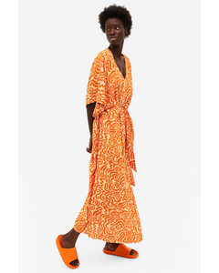 Orange Doodle Print Flowy Tie-waist Dress Orange Doodle Print