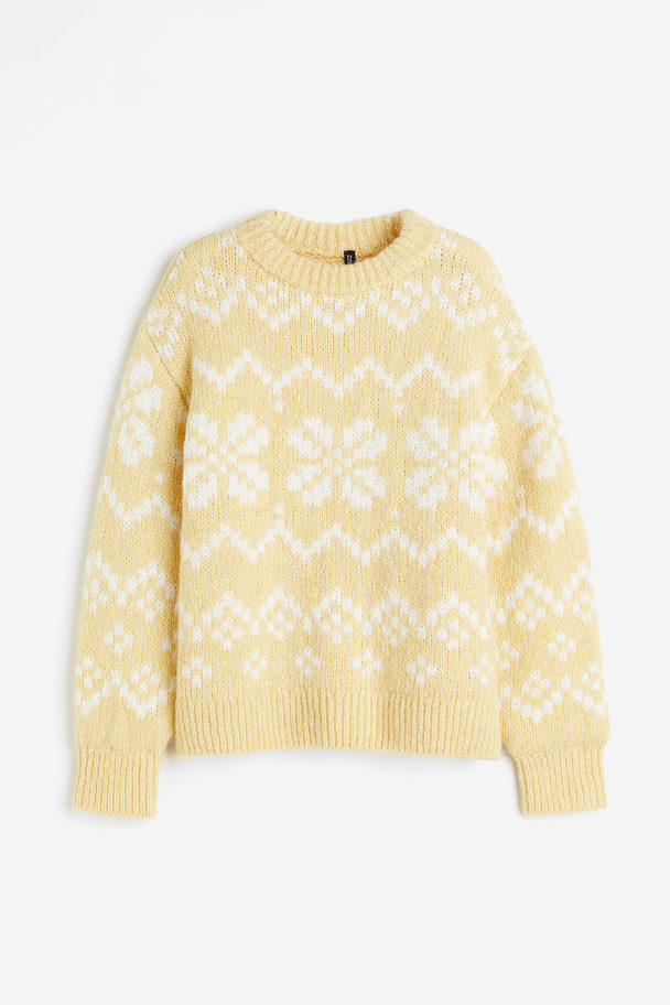 H&M Oversized Jacquard-knit Jumper Light Yellow/patterned