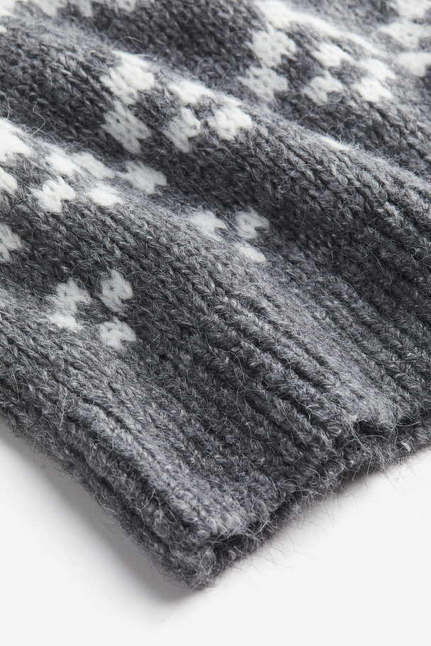 H&M Oversized Jacquard-knit Jumper Dark Grey Marl/patterned