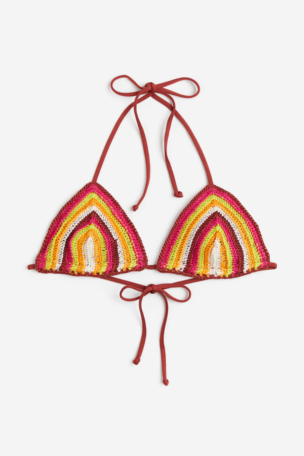 H&M Crochet-look Triangle Bikini Top Dark Red/patterned