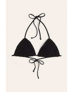Crochet-look Triangle Bikini Top Black