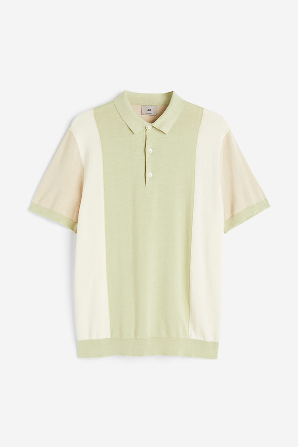 H&M Regular Fit Polo Shirt Sage Green/light Beige