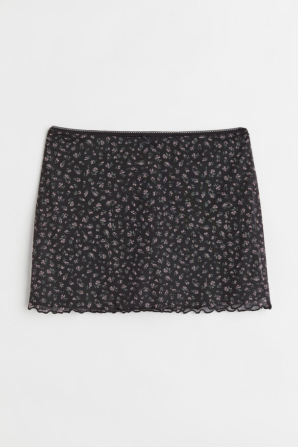 H&M Mesh Mini Skirt Black/small Flowers