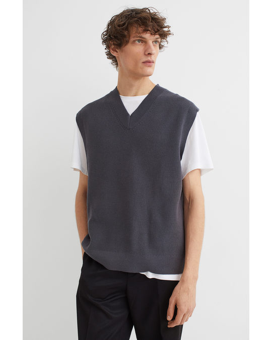 H&M Regular Fit V-neck Sweater Vest Dark Grey