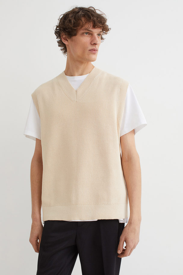 H&M Regular Fit V-neck Sweater Vest Light Beige