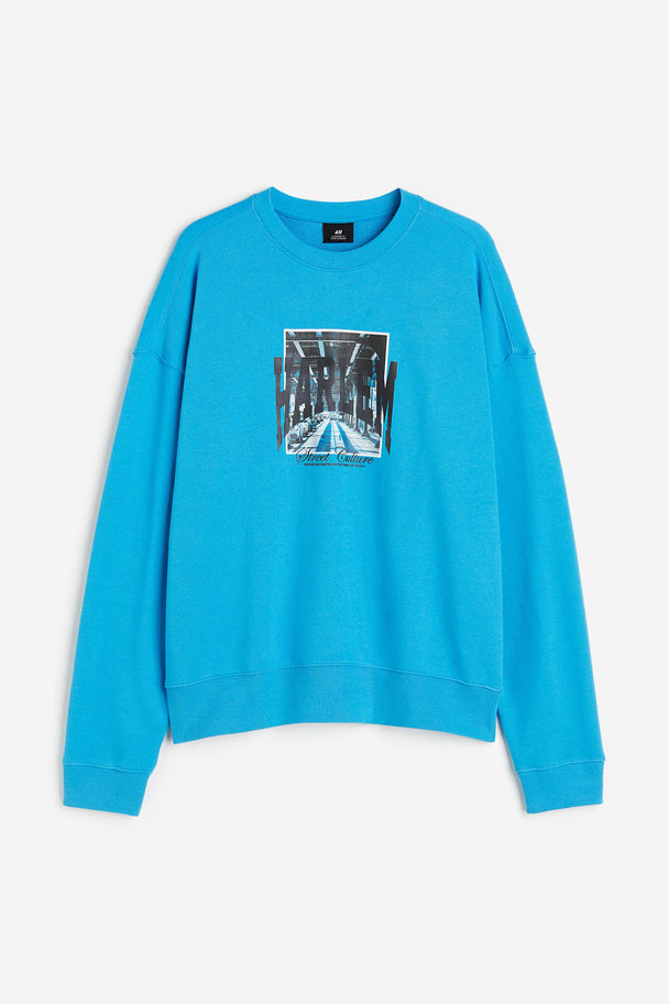 H&M Sweater Met Print - Relaxed Fit Blauw/harlem