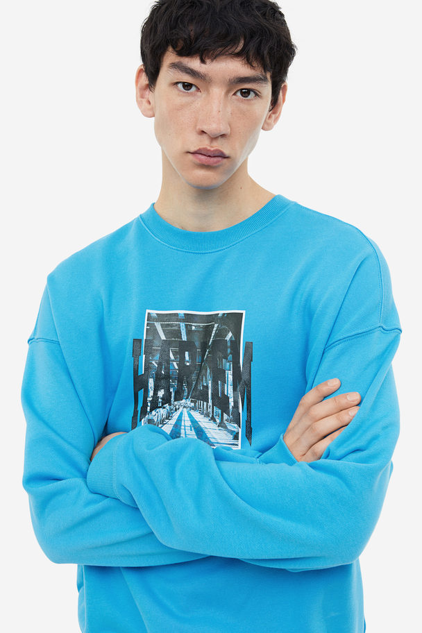 H&M Relaxed Fit Printed Sweatshirt Blue/harlem