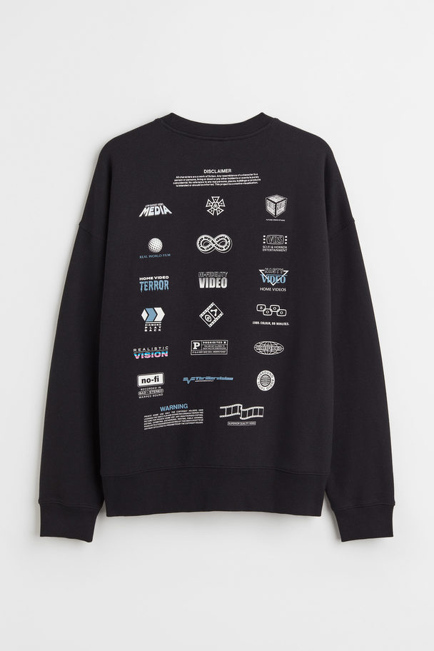 H&M Relaxed Fit Printed Sweatshirt Black/nasties