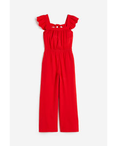 Linen-blend Jumpsuit Red