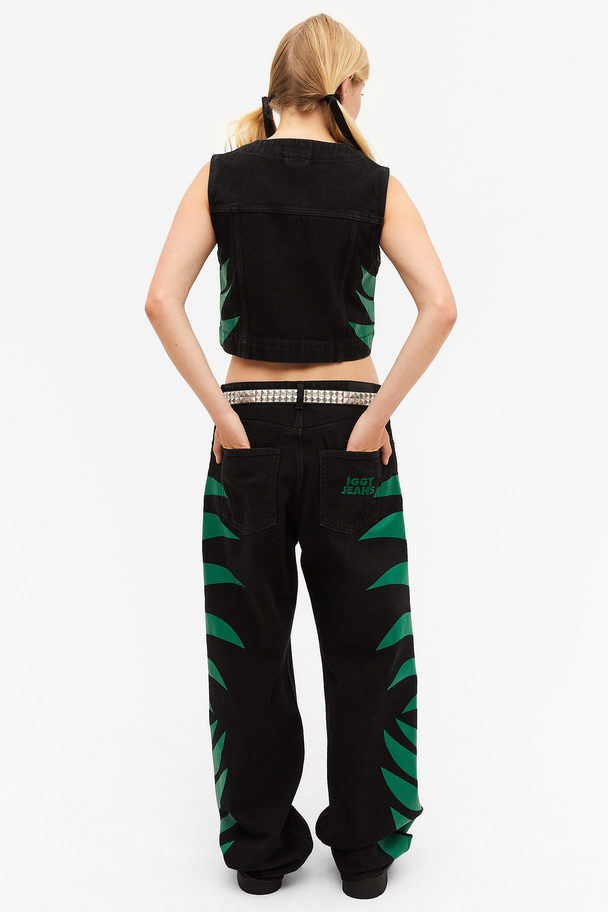 Monki Monki × Iggy Jeans Naoki Black Jeans Green Spikes